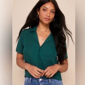 Lulu's Deep Green Button-Down Shirt